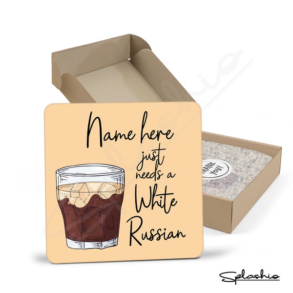 Coaster - WHITE RUSSIAN Cocktail Personalised Coaster, Personalised, Fathers Day gift, Secret Santa, Birthday Gift, Home Bar. Cocktails