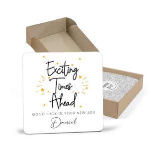 Nouveau cadeau d'emploi - Des temps passionnants à venir. Dessous de verre de départ personnalisé pour un collègue, félicitations pour votre nouvel emploi. cadeau collègue de travail