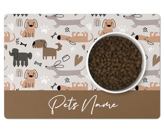 Pet Bowl Mat, Personalised Dog Bowl Mat: Rubber-Backed Neoprene, Pastel Dog Design