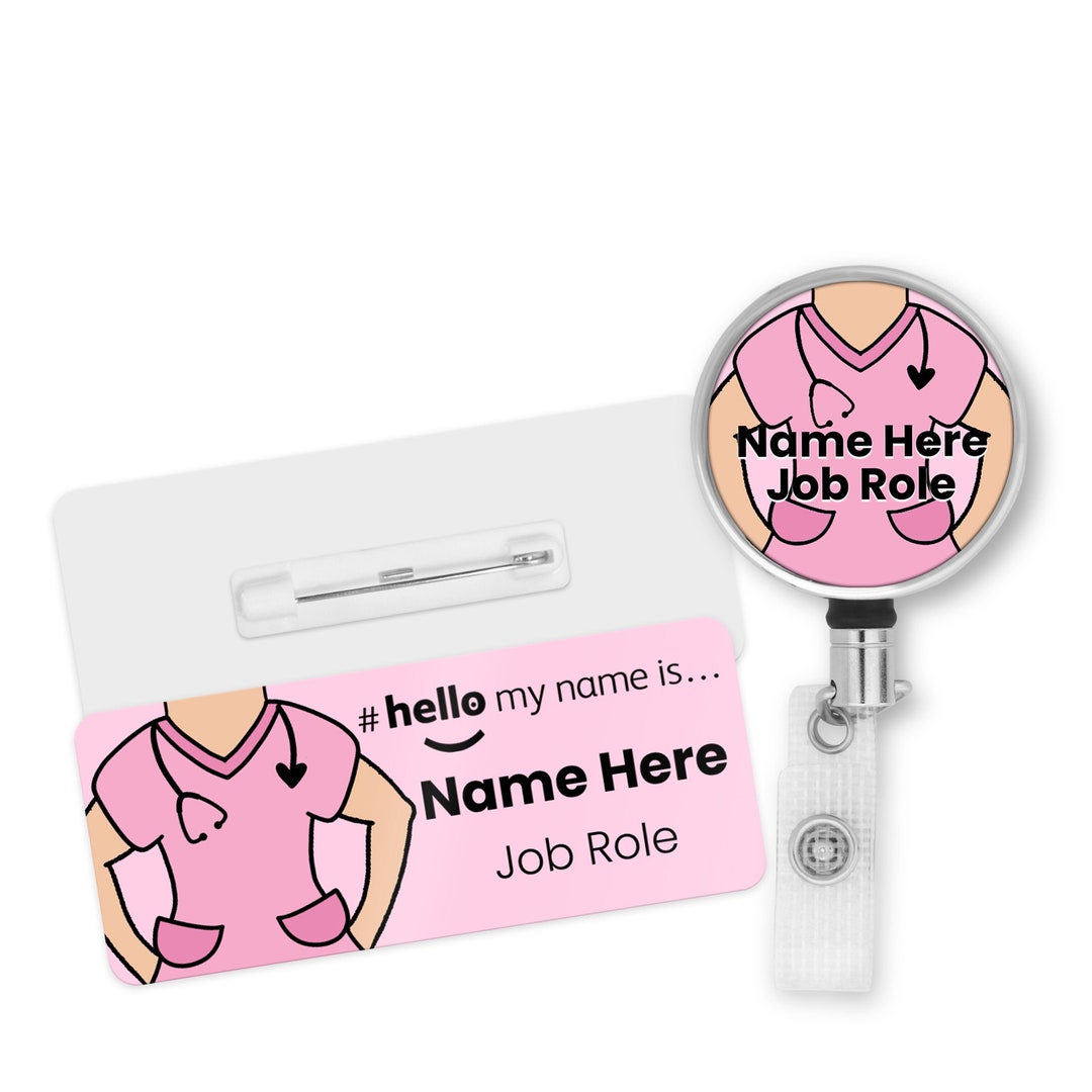 Hello My Name is Badge With ID Badge Reel Personalised Durable Name ...
