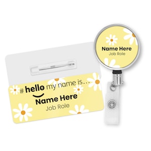 Hello My Name is Badge Daisy&#39;s 4 Colours available Personalised Durable Name Badge #hello mynameis Badge, Nurse Badge, Nurse Badge  Badge