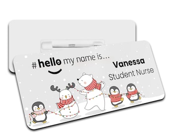 Hello My Name is Name Badge Christmas Personalised Premium Durable Name Badge #hello mynameis Name Badge, Nurse Bages, Christmas Name Badges