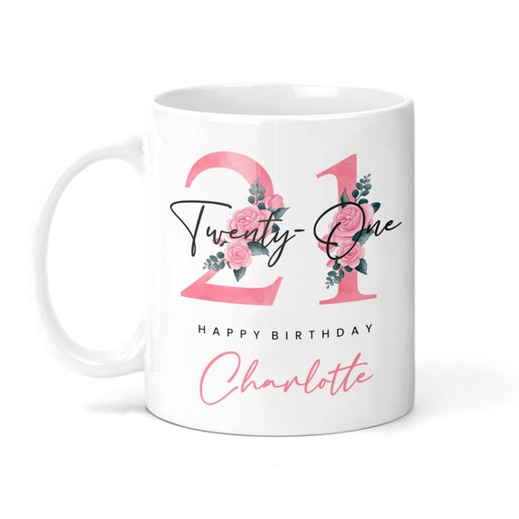 Personalized 21st Birthday Mug: Floral Twenty-One Gift