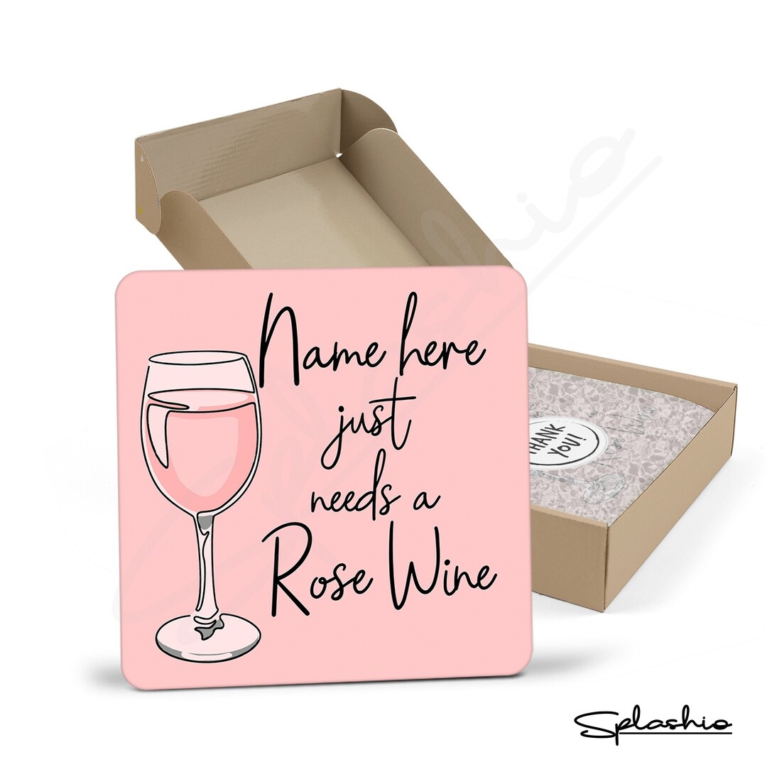 Rose Wine Hand Drawn Coaster Home Bar Birthday Gift. Secret Santa Hand
