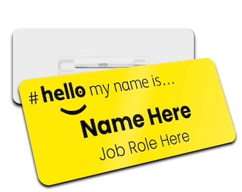 Personalised Yellow Name Badge: Hello My Name Is, Durable Plastic