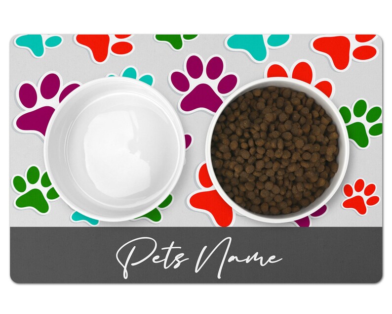 Dog Bowl Mat Personalised Pet Bowl Mat Customised Bowl Mat Grey
