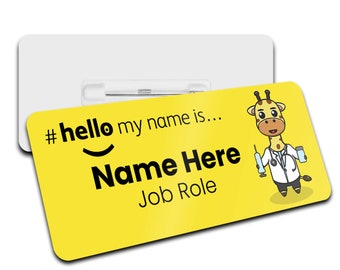 Hello My Name is Name Badge Yellow Griaffe Personalised Premium Name Badge #hello mynameis Name Badge, Nurse Bages, Doctor Name Badges