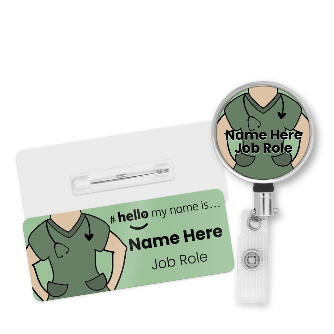 Hello My Name is Badge With ID Badge Reel Personalised Durable Name ...
