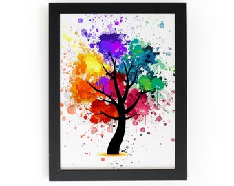 Rainbow Tree Splatter Art Print: Modern Home Decor