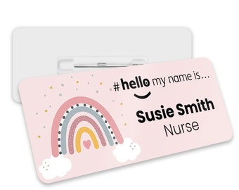 Personalised Pink Rainbow Name Badge: Healthcare Professional