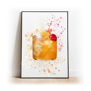 AMARETTO SOUR Splatter Art Print, High Gloss Print, Splash Art, Home Decor, Home Bar Custom Drink Art Cocktails