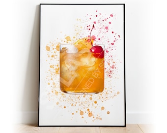 Amaretto Sour Splatter Art Print: High Gloss Cocktail Home Bar Decor