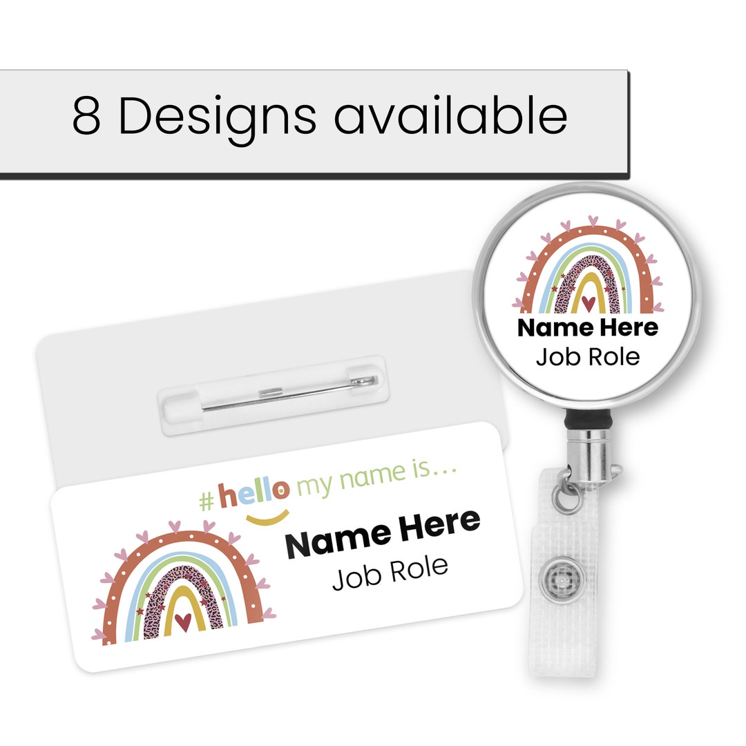 Hello My Name is Badge Boho Rainbow Designs With ID Badge Reel ...
