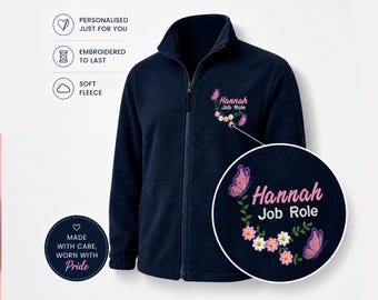 Fleece Jacket personalsied with Embroidered Floral Butterflies Healthcare Fleece | Personalised Nurse, Dr, Student