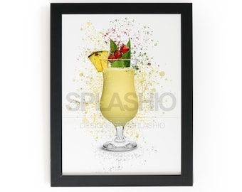 Pina Colada Art Print: High Gloss Splatter Art, Home Bar Decor