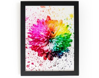 Rainbow Flower Splatter Art Print: High Gloss Floral Home Decor