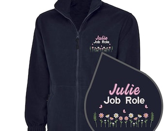Embroidered Daisy & Butterflies Healthcare Fleece Jacket: Personalised Nurse, Dr, Student, Fleece Outerwear