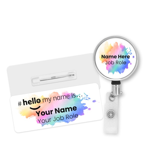 Hello My Name is Name Badge Rainbow Splash Personalised Premium Durable Name Badge #hello mynameis Name Badge, Nurse Badge Splash Name Badge