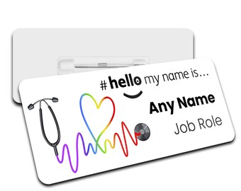 Personalized Stethoscope Name Badge: Rainbow ID Reel, Nurse Badge