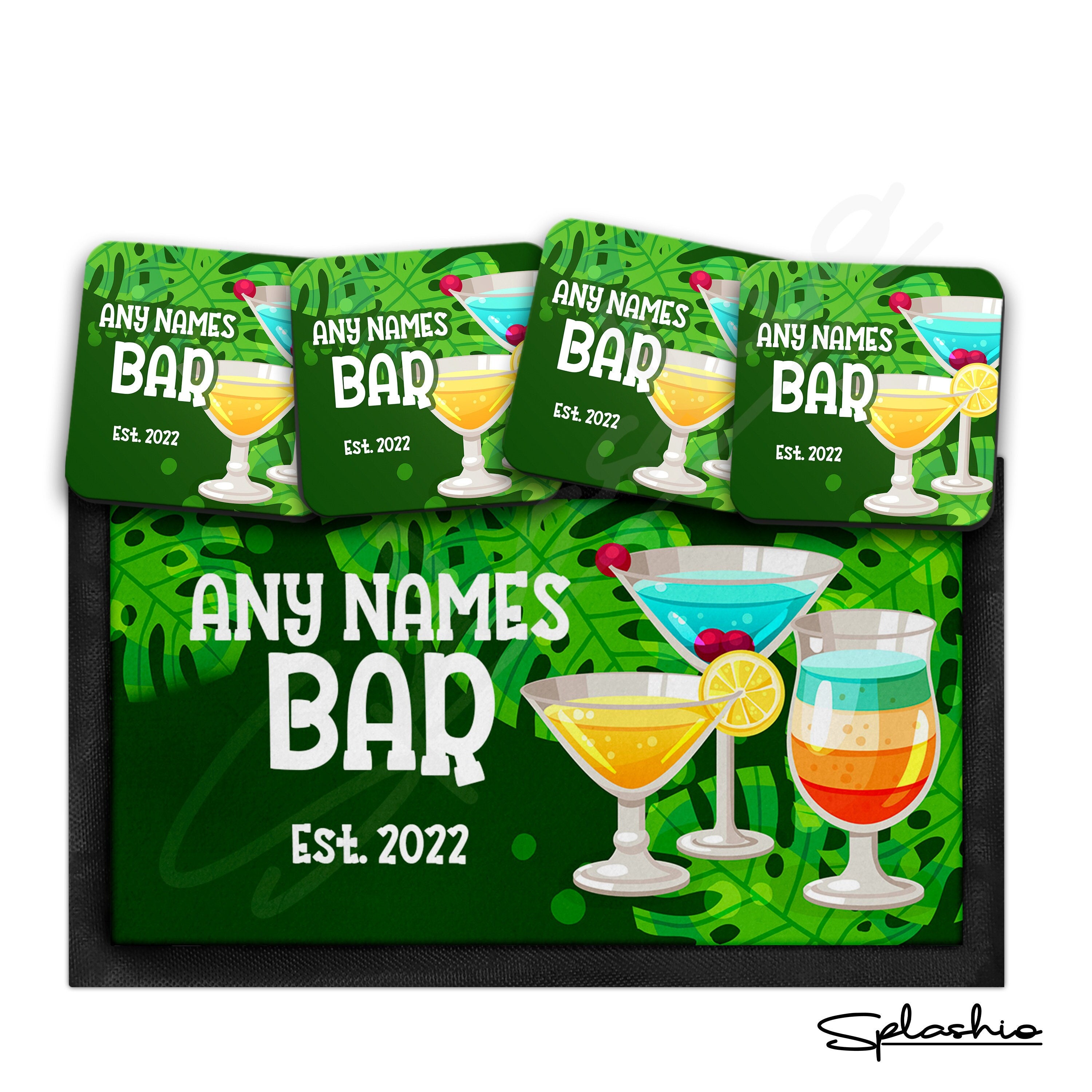 Personalised Bar Runner & Coaster Set: Custom Cocktail Bar Mats