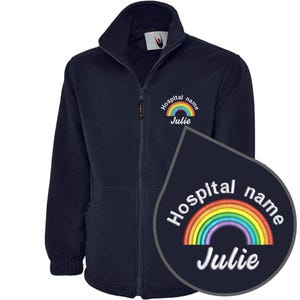 Rainbow Healthcare Fleece Jacket with Rainbow Design | Private healthcare Fleece Jacket Embroidered with Name. Custom Outdoor Weather Jacket
