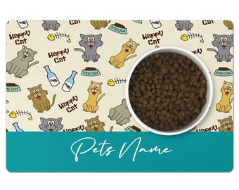 Personalized Cat Bowl Mat: Non-Slip Neoprene Pet Food Mat