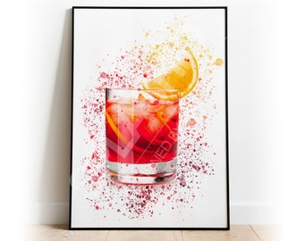 Negroni Cocktail Print: Modern Splatter Art, Home Bar Decor