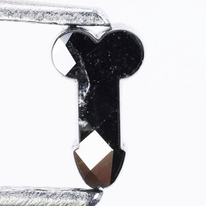 May include: A black diamond shaped like a key with a faceted design.