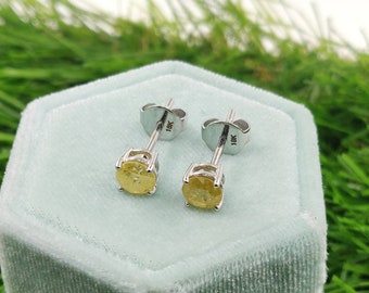 18k gouden minimalistische citrien oorstekers, ronde vorm citrien edelsteen oorstekers, stekelstekers, gele edelsteenstekers, gefacetteerde stenen oorstekers H33