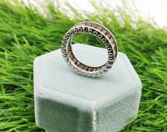 925 silver greenish yellow rough diamond Sqaure cube ring-rough diamond ring-diamond cubes band-stacking rough diamond band-diamond band H34