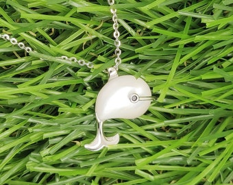 Silver Whale Pendant, Petite Silver Whale Pendant, Comes with a Chain, best gift for girls, white pendant with beautiful chain H54