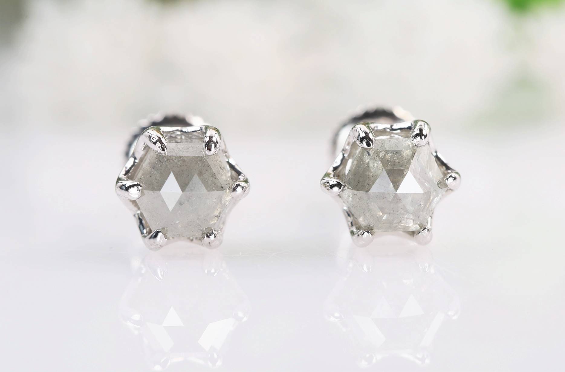 Grey Diamond Earrings - Real Diamond Stud Earrings Silver or Gold - Small Grey Diamond Studs Modern Minimal Unisex Jewelry,stud for boys H71