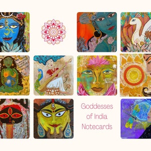 Notecards of India Goddesses Set of 10 Deity Greeting Cards Lakshmi, Saraswati, Durga, Kali, Tara image 1