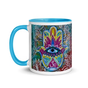Hand of Fatima Ceramic Mug - Artistic Hamsa Hand of Protection Coffee Mug