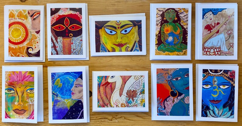Notecards of India Goddesses Set of 10 Deity Greeting Cards Lakshmi, Saraswati, Durga, Kali, Tara image 2