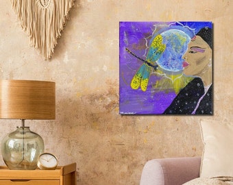 Dragonfly Goddess Canvas Print - Goddess Durga Art | Moonlight Dragonfly Wall Art  (8" x 8", 12" x 12", 16" x 16", 20" x 20", 24" x 24")