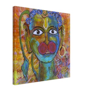 Impressão da arte das canvas de Hanuman | Jai Hanuman | Arte de parede de Hanuman Chalisa | Deus Macaco Hindu (8" x 8", 12" x 12", 16" x 16", 20" x 20", 24" x 24")