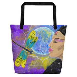 Goddess Durga Tote Bag | Hindu Deity Durga Large Travel Bag | Goddess Tote Bag | Dragonfly Moonlight Yoga Tote Bag