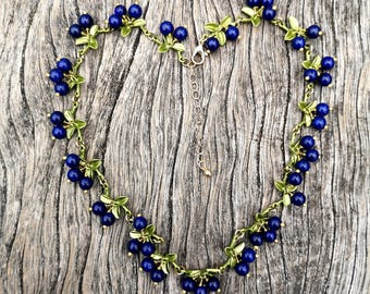 Blueberry Necklace: Vintage Handmade Elegant Berry Jewelry Gift for Her