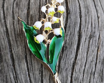 Lily Of The Valley White Flower Brooch, Elegant Brooch, Vintage Unique Brooch, Gift, Daily Jewelry, Dress Brooch