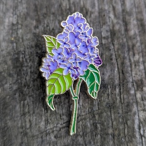Lilac Enamel Pin – Purple Blossom Hard Enamel Lapel Pin with Green Leaves