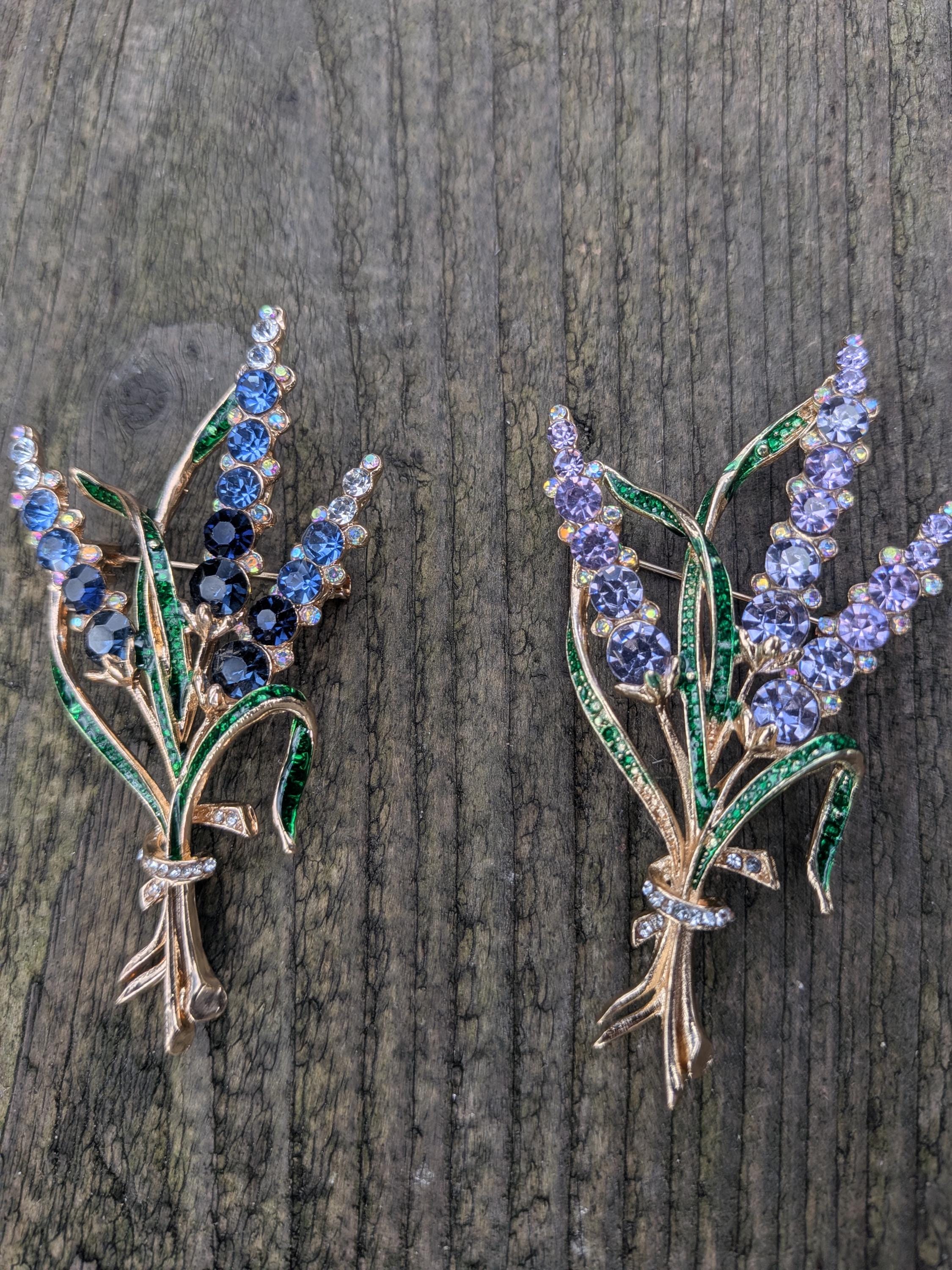 Broche Barrette Vintage Métal Doré Et Strass Bleu Saphir - Bijou Fantaisie Occasion