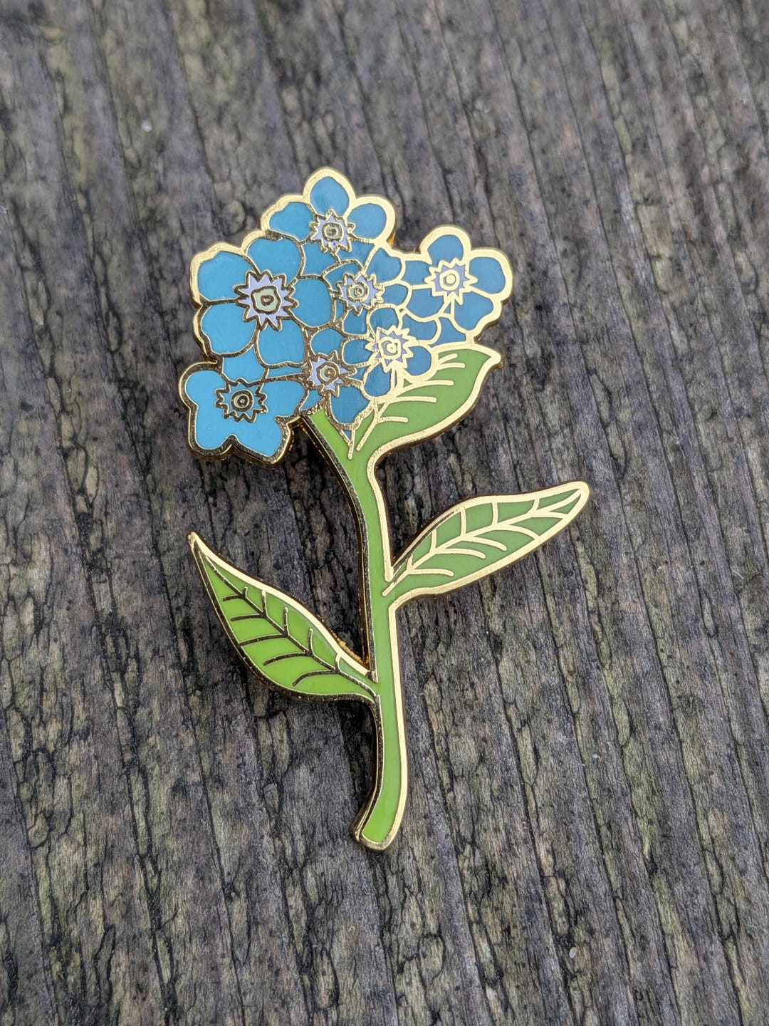 Forget-me-not Enamel Pin – Blue Floral Gold-outline Pin - Etsy