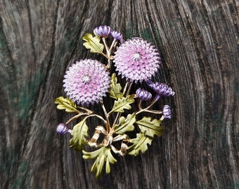 Broche de cardo escocés, ramo de broche de flores rosas, broche elegante vintage, regalo, joyería diaria, broche moderno, broche único, alfiler de esmalte