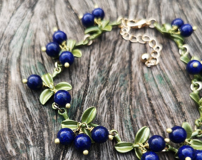 Blueberry Bracelet: Vintage Handmade Floral Minimalist Jewelry Gift for Her