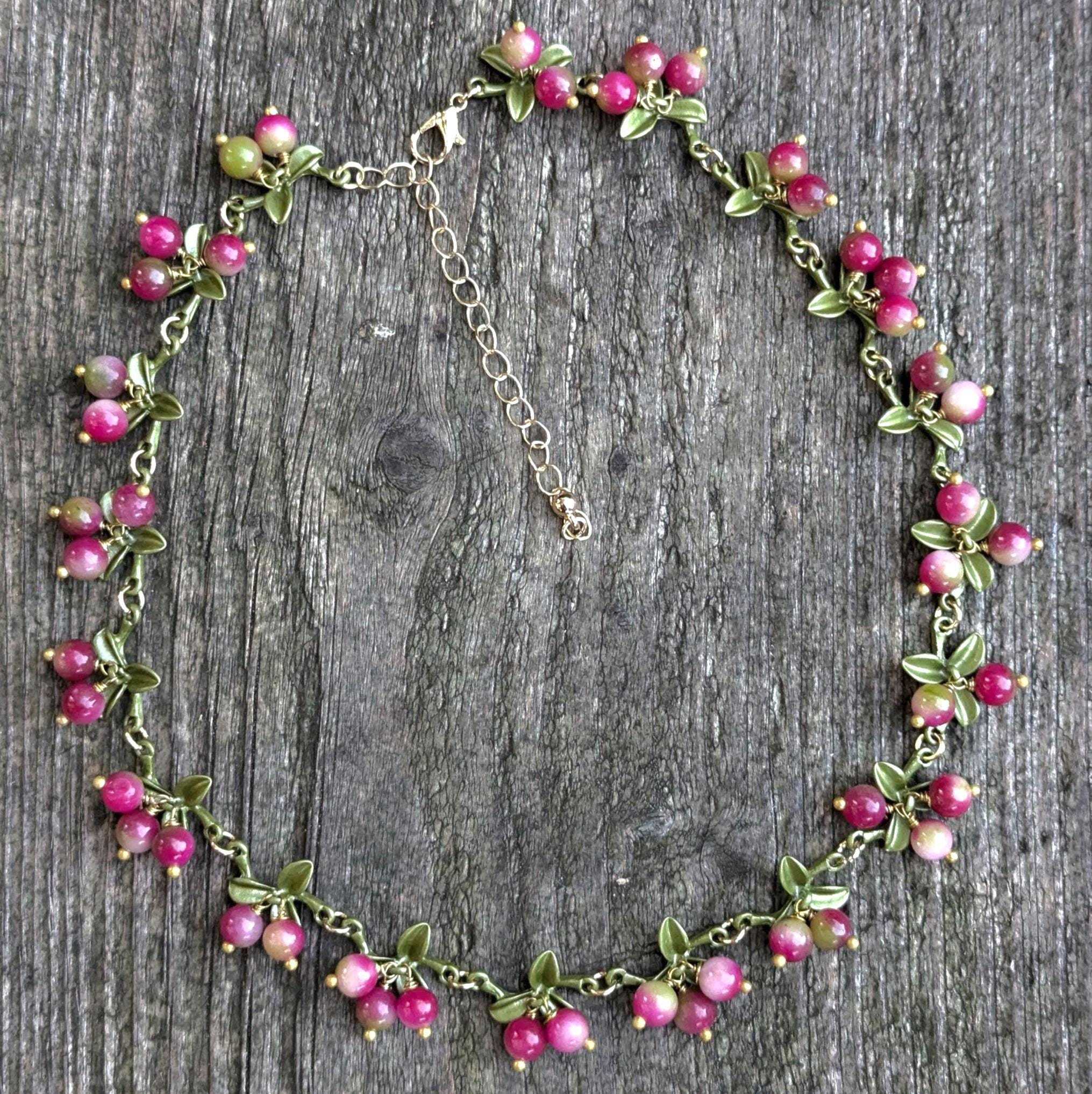 Vintage Purple and Green Berry Necklace - Elegant & Beautiful, Minimalist Gift for Her