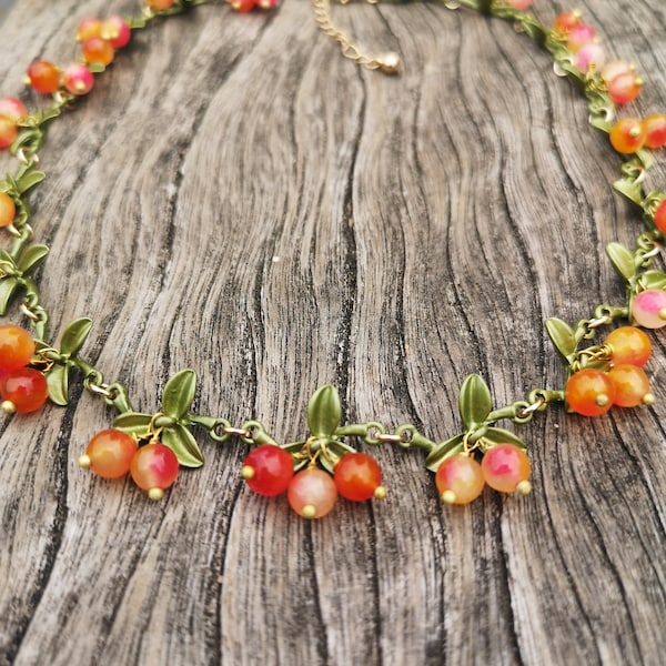 Vintage Peach Berry Necklace - Elegant & Beautiful, Handmade Minimalist Gift for Her