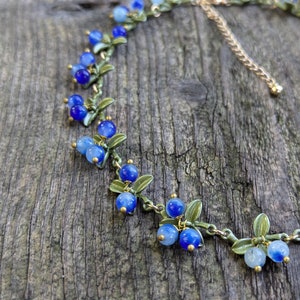 Blue and White Berry Necklace: Vintage Handmade Elegant Floral Jewelry Gift for Her