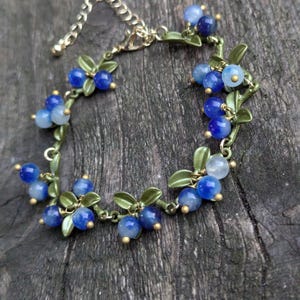 Vintage Blue and White Berry Bracelet: Handmade Floral Jewelry Gift