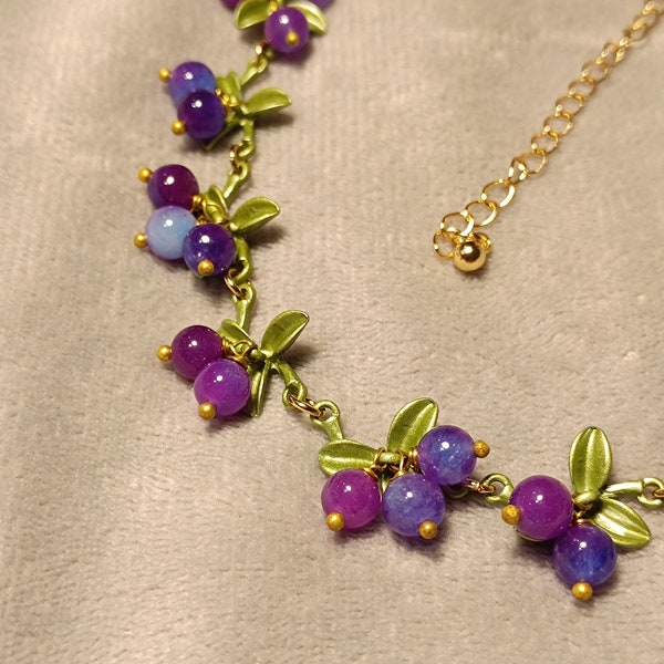 Collier vintage baies violettes - Élégant et beau cadeau minimaliste fait main pour elle